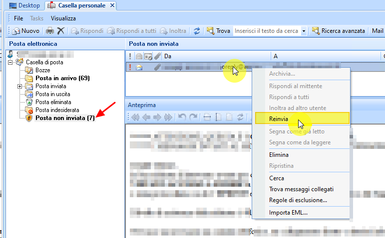 Casella PostaNonInviata Reinvia
