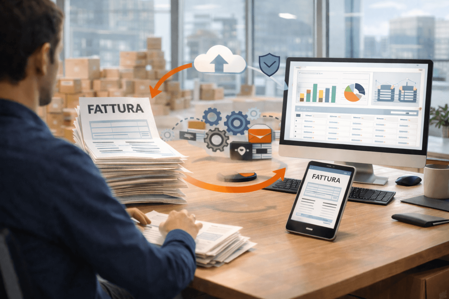 Automazione della gestione delle fatture in ufficio con passaggio da documenti cartacei a flussi digitali
